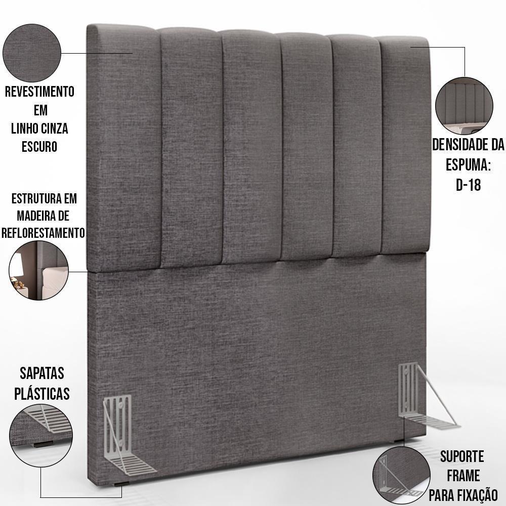 Kit Cabeceira Solteiro 100cm C/Calçadeira Baú Cinza Escuro - 9