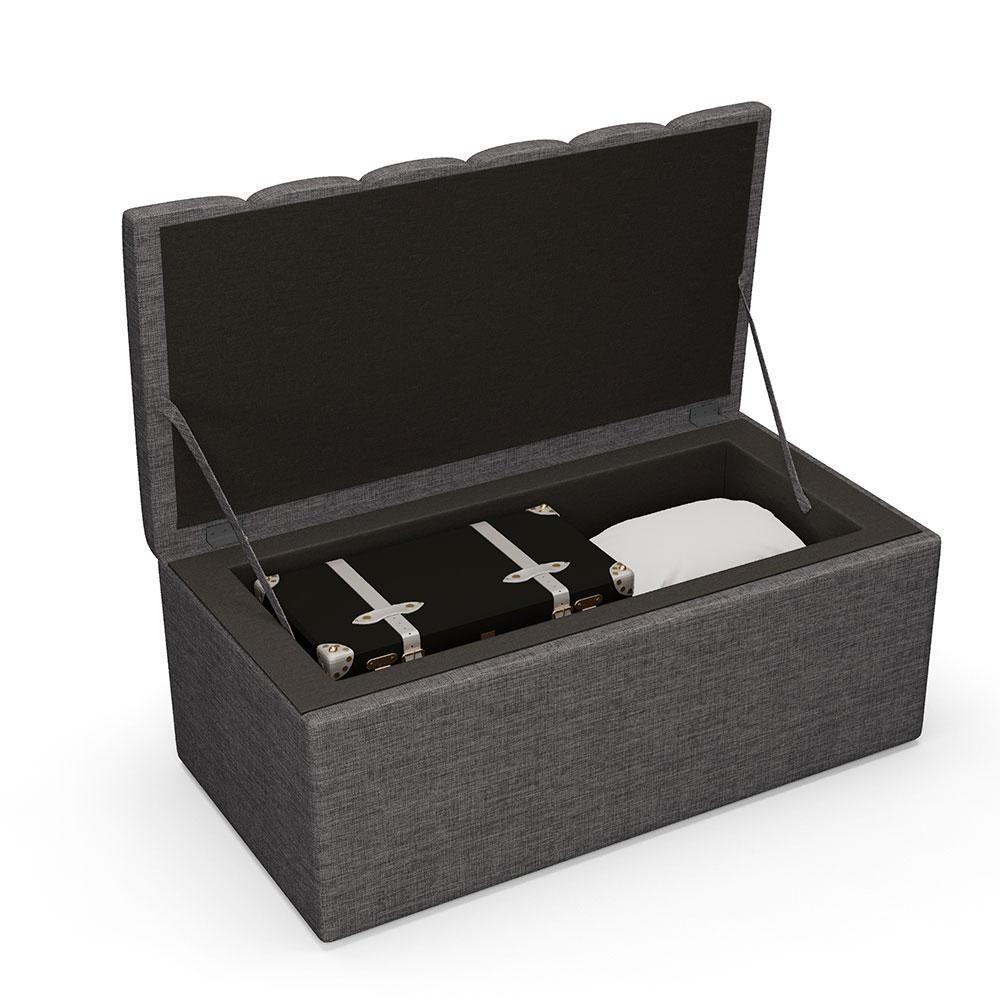 Kit Cabeceira Solteiro 100cm C/Calçadeira Baú Cinza Escuro - 10