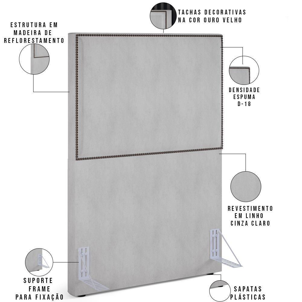 Cabeceira Cama Box Solteiro Com Tachas 100 Cm Linho Cinza - 6