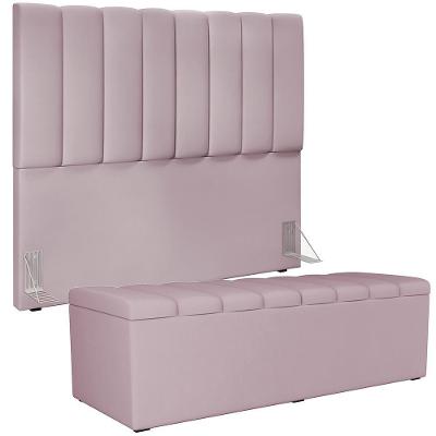 Kit Cabeceira Cama Box Casal com Calçadeira Baú Dália W01 140cm Suede Rosê