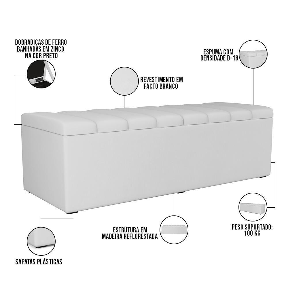 Kit Cabeceira Casal Queen 160cm Com Calçadeira Baú Branco - 8