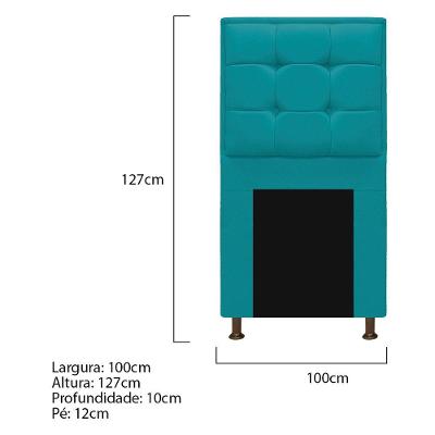Cabeceira E Calçadeira 100 Cm Solteiro Suede Azul Turquesa