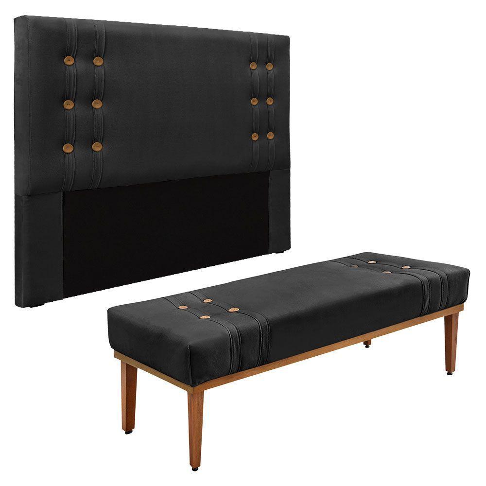 Kit Cabeceira E Calçadeira Recamier Solteiro 0,90M - Preto - 1