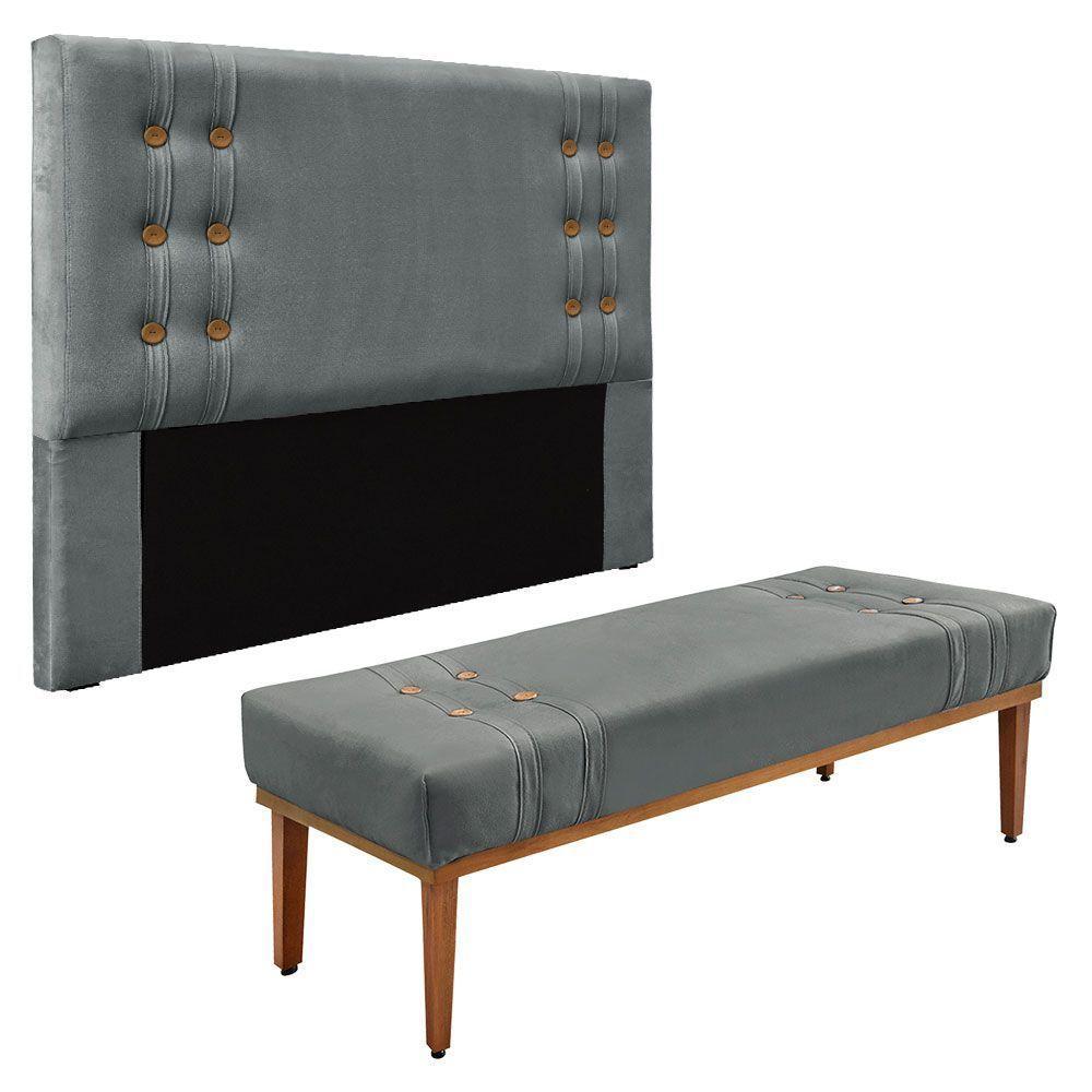Kit Cabeceira Recamier Queen 1,60M Cinza Grafite - 1