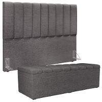 Kit Cabeceira Casal Queen 160cm Calçadeira Baú Cinza Escuro - 1