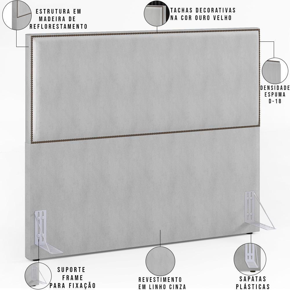 Cabeceira Cama Box Casal Com Tachas 140 Cm Linho Cinza - 6