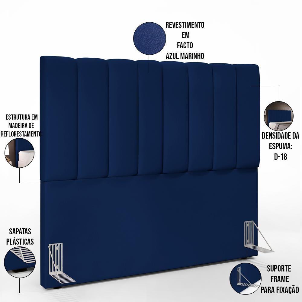 Kit Cabeceira Casal 140cm Calçadeira Baú Azul Marinho - 13