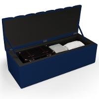 Kit Cabeceira Casal 140cm Calçadeira Baú Azul Marinho - 24