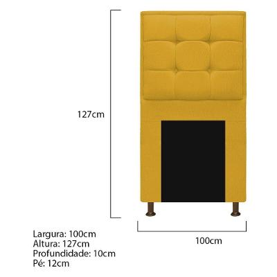 Cabeceira E Calçadeira Copenhague 100 Cm Solteiro Suede Amarelo