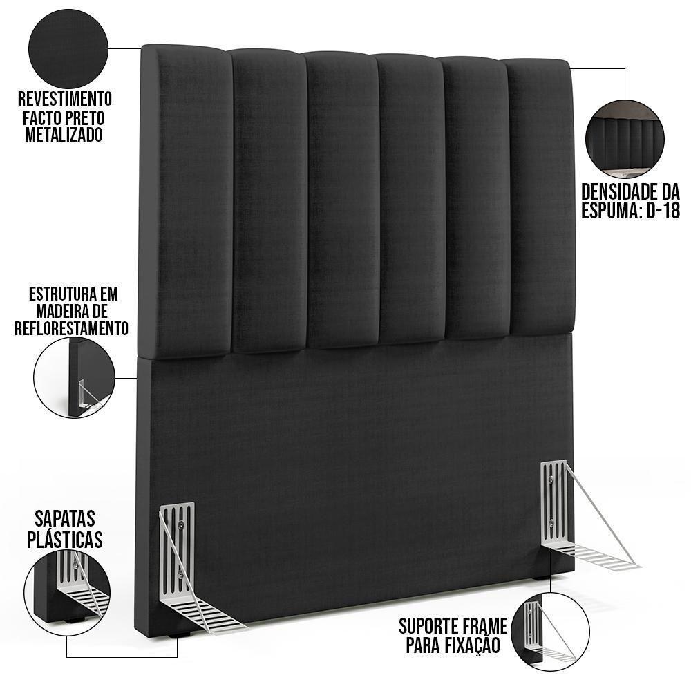 Cabeceira Cama Box Painel Solteiro 100 Cm Preto Metalizado - 4