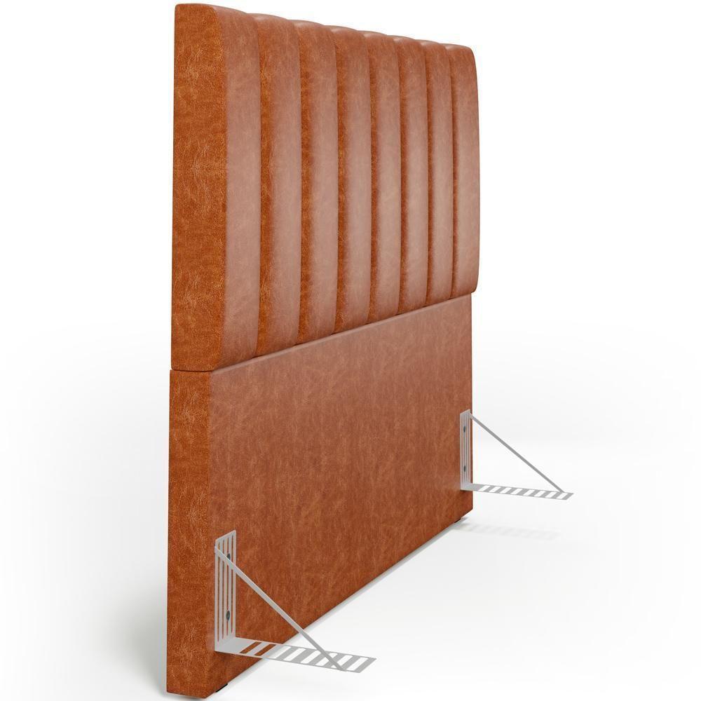 Kit Cabeceira Casal 140cm E Calçadeira Recamier Baú Camel - 4