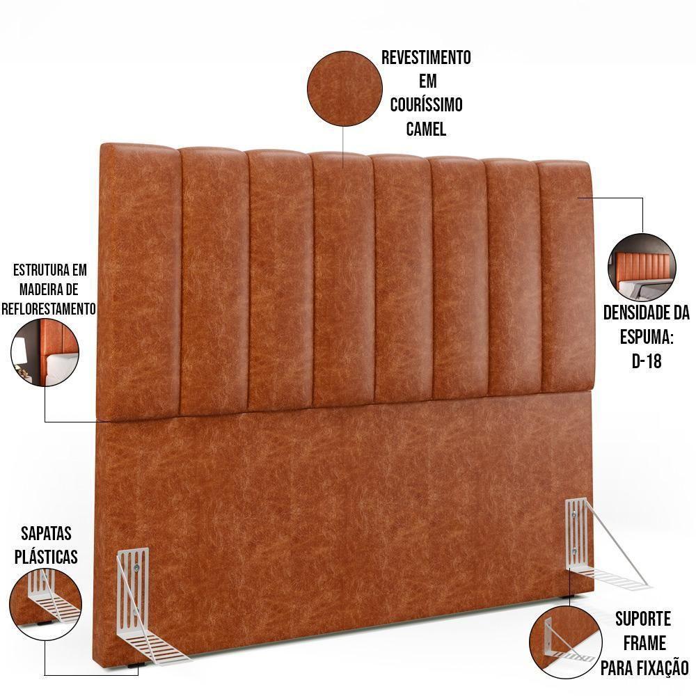 Kit Cabeceira Casal 140cm E Calçadeira Recamier Baú Camel - 11