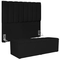 Kit Cabeceira Casal 140cm Com Calçadeira Recamier Baú Preto - 1