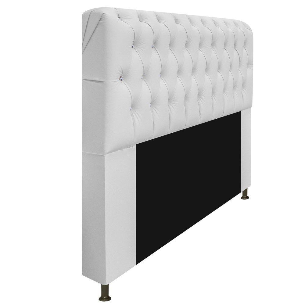 Cabeceira Estofada Lady Com Strass 140cm Queen Size Branco - 3