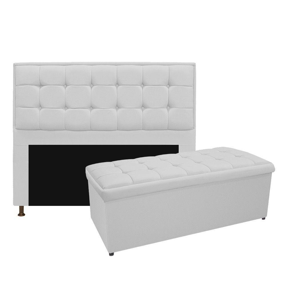 Cabeceira e Calçadeira Copenhague 140Cm Casal Suede Branco - 1