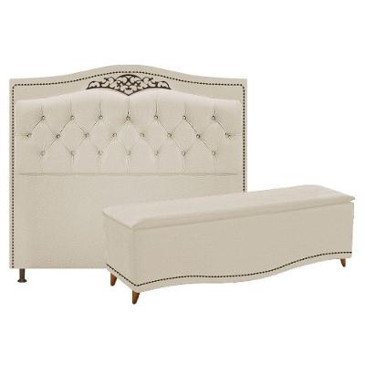 Cabeceira e Calçadeira Yasmim 195 Cm King Size Corano Bege