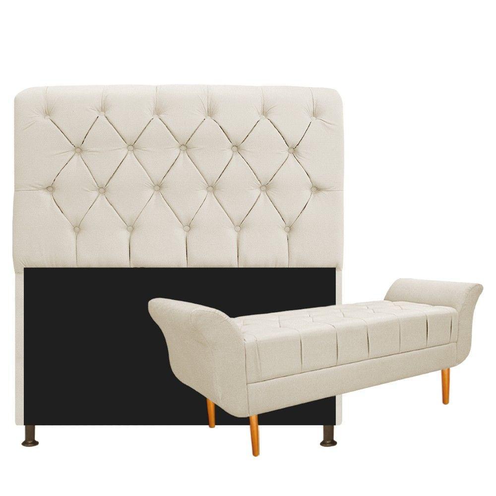 Kit Cabeceira Lady E Recamier Ari 140 Cm Casal Corano Bege - 1