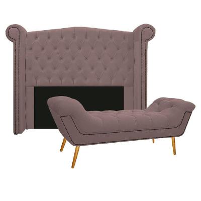 Kit Cabeceira e Calçadeira Veneza 160cm Queen Size Rosê