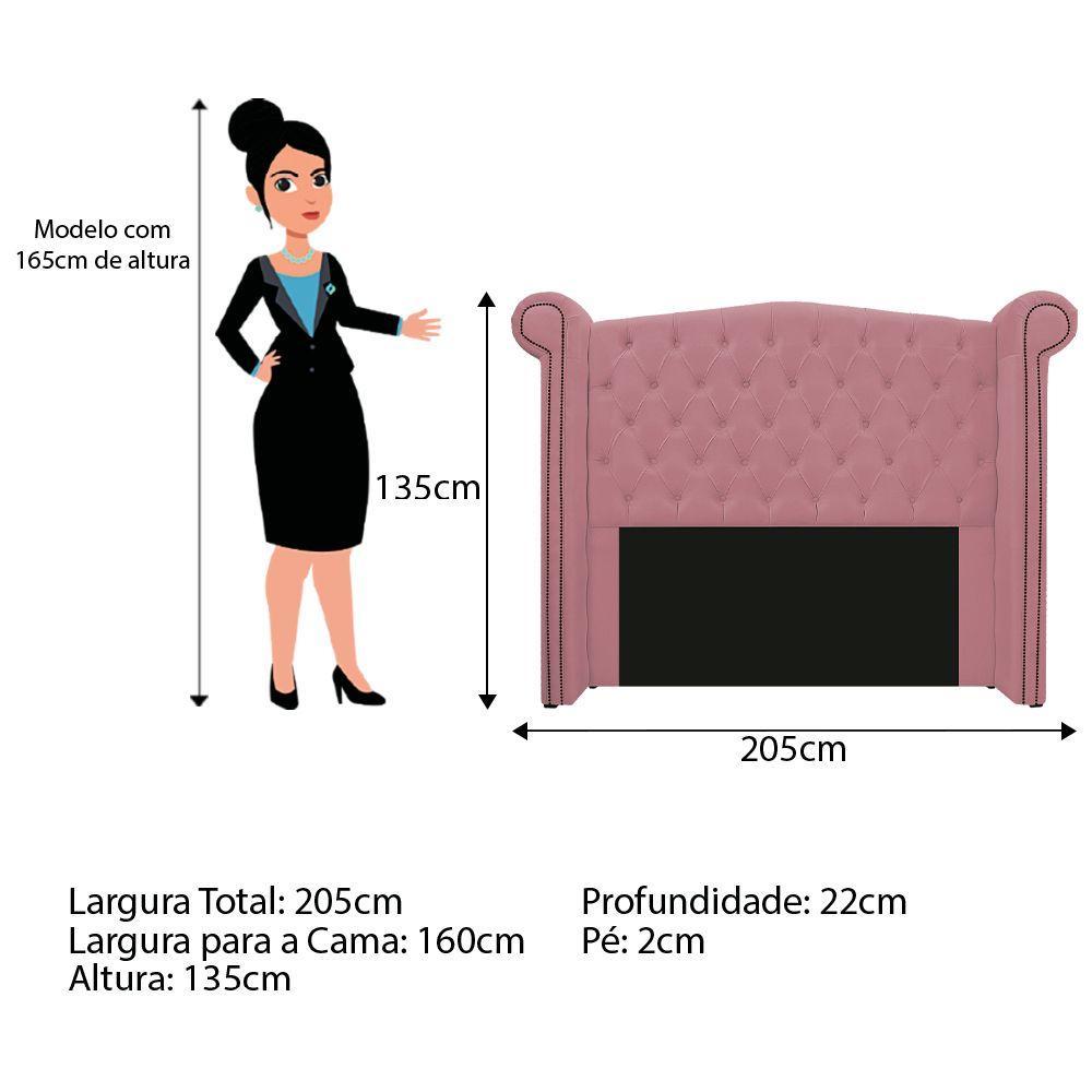 Cabeceira Estofada Veneza 160cm Queen Size Suede Rosa Bebê - 3