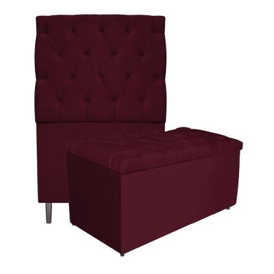 Cabeceira e Calçadeira Liverpool 90 Cm Solteiro Suede Bordô