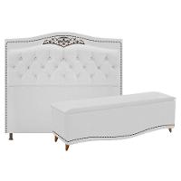 Kit Cabeceira e Calçadeira Yasmim 140 Cm Casal Corano Branco - 1
