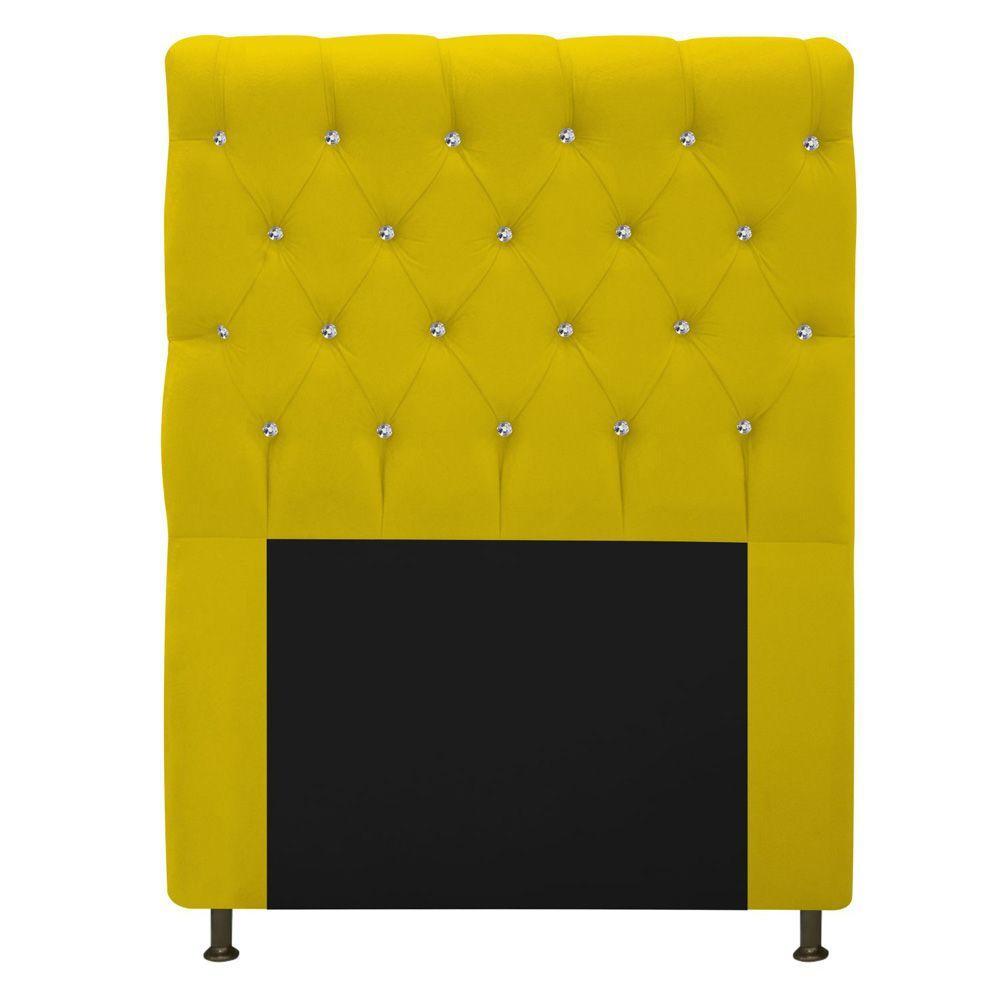 Cabeceira Cristal 90cm Solteiro com Strass Suede Amarelo - 1