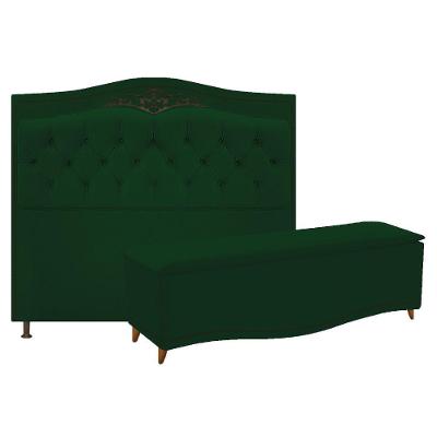 Cabeceira e Calçadeira Yasmim 160 Cm Queen Size Suede Verde