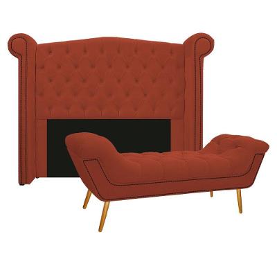 Cabeceira e Calçadeira Veneza 140 Cm Casal Suede Terracota