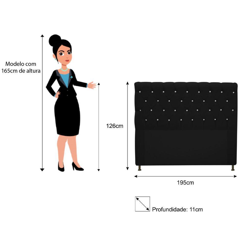 Cabeceira Cristal 195cm King Size com Strass Suede Preto - 2