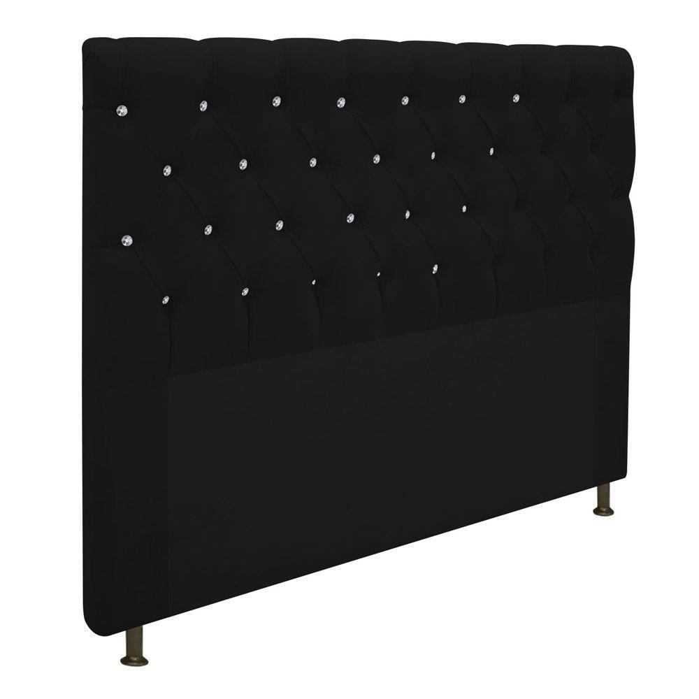 Cabeceira Cristal 195cm King Size com Strass Suede Preto - 3