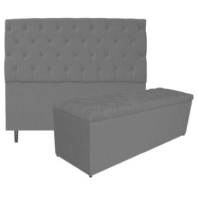 Kit Cabeceira e Calçadeira 140 Cm Casal Linho Chumbo