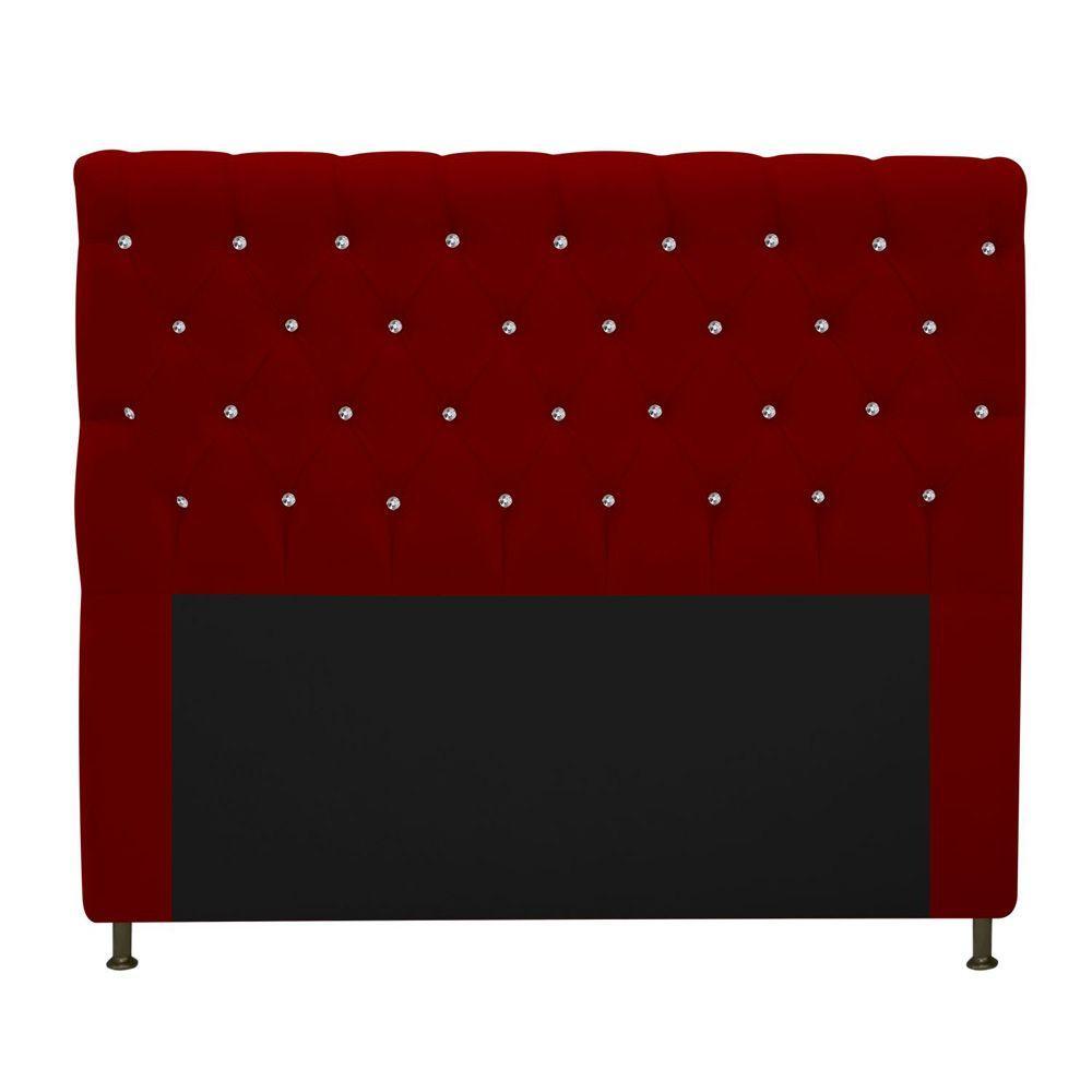 Cabeceira Cristal 160cm Queen Size com Strass Suede Bordô - 1