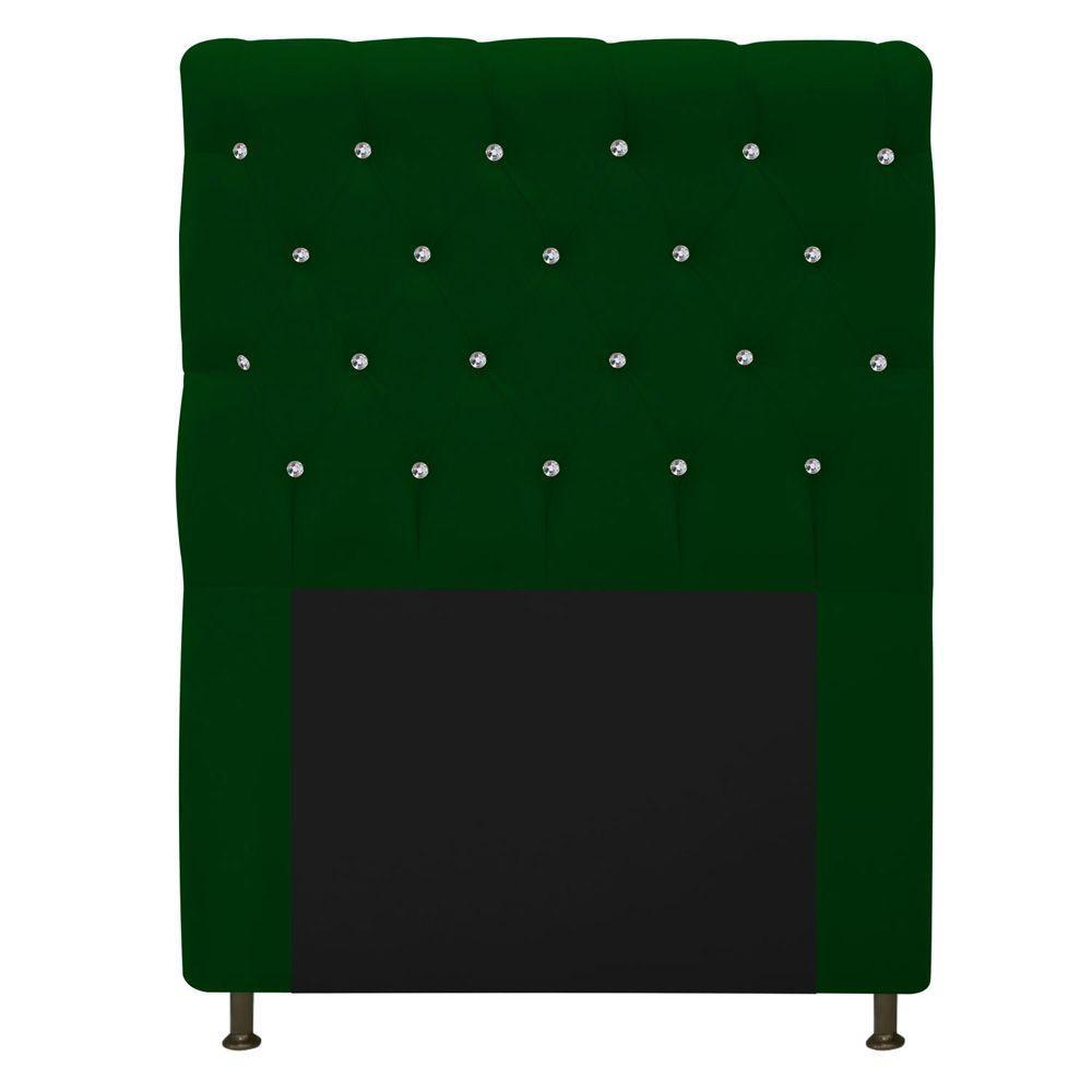 Cabeceira Cristal 90cm Solteiro com Strass Suede Verde - 1