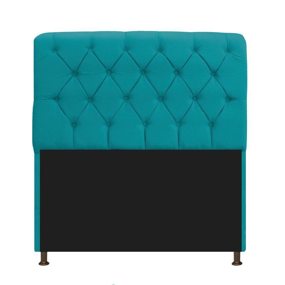 Kit Cabeceira Lady e Recamier Ari 140 Cm Casal Suede Azul - 6