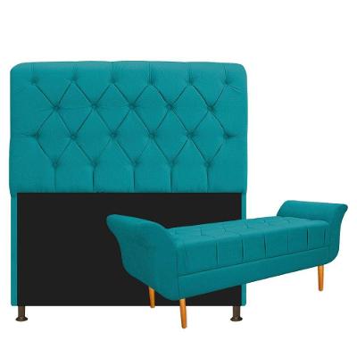 Kit Cabeceira Lady e Recamier Ari 140 Cm Casal Suede Azul
