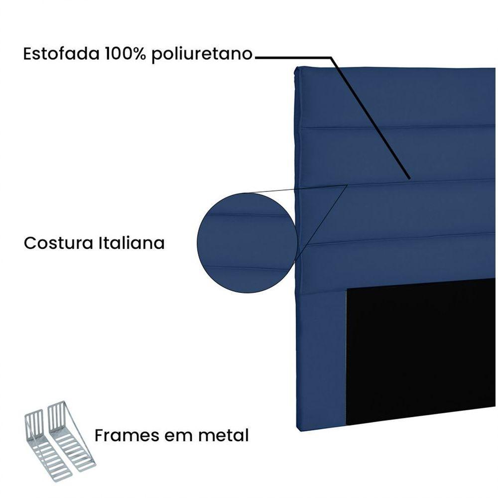 Cabeceira La Italiana Para Cama Box Solteiro 90 Cm Suede - D'rossi Cor Azul Marinho - 3