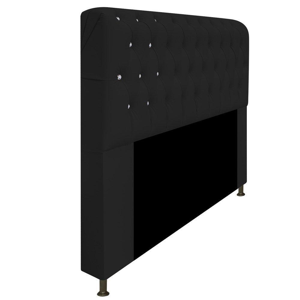 Cabeceira Estofada Lady Com Strass 140cm Queen Size Preto - 3