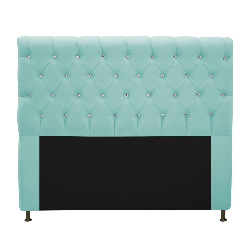 Cabeceira 160cm Queen Size com Strass Suede Azul Tiffany - 1