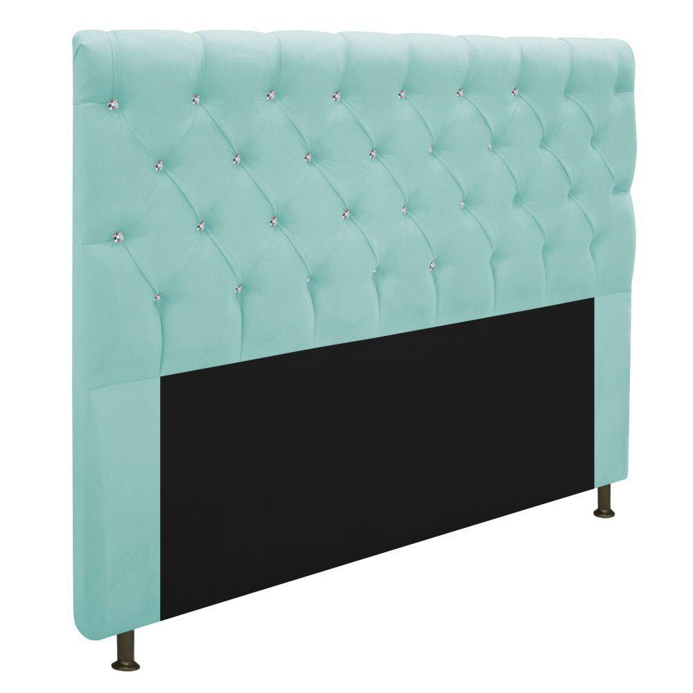 Cabeceira 160cm Queen Size com Strass Suede Azul Tiffany - 3