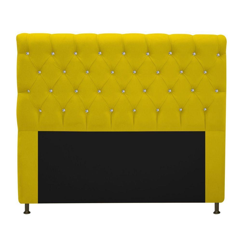 Cabeceira Cristal 195cm King Size com Strass Suede Amarelo - 1