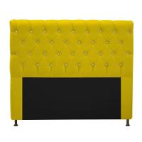 Cabeceira Cristal 195cm King Size com Strass Suede Amarelo - 1