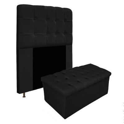 Cabeceira e Calçadeira Baú estofada Mel 90 Cm Solteiro Preto