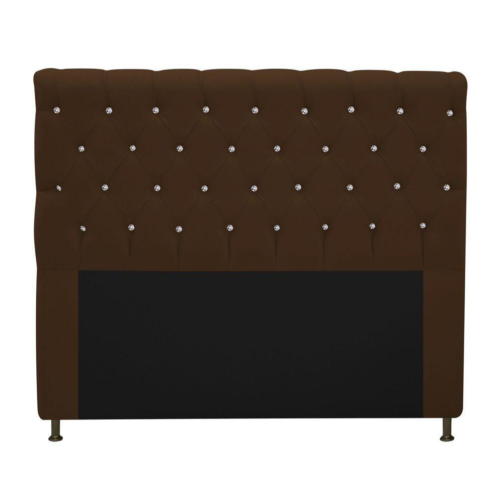 Cabeceira Cristal 160cm Queen Size com Strass Suede Marrom - 1