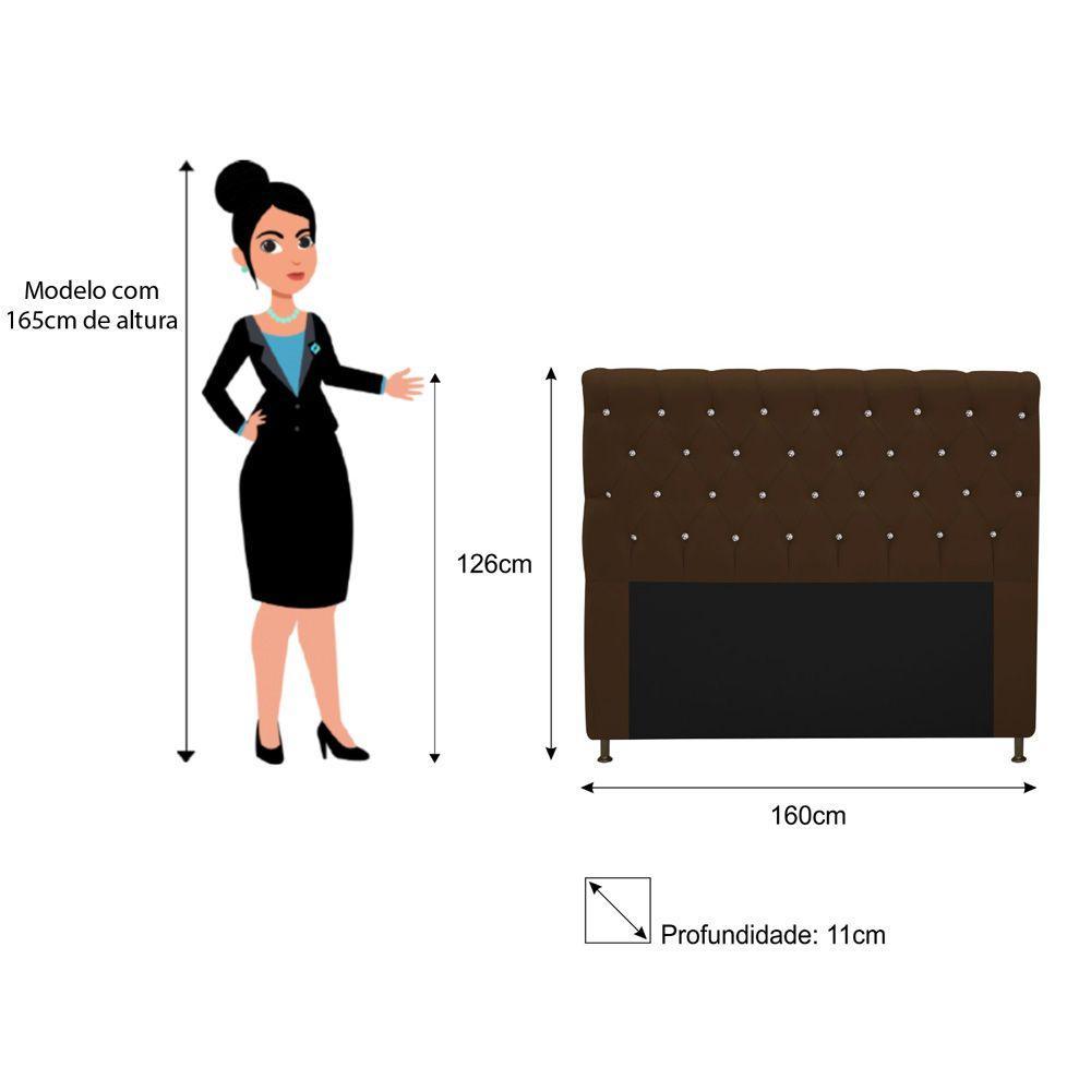 Cabeceira Cristal 160cm Queen Size com Strass Suede Marrom - 2