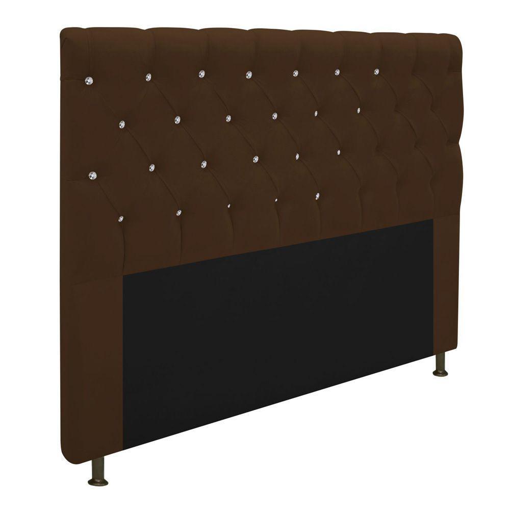Cabeceira Cristal 160cm Queen Size com Strass Suede Marrom - 3