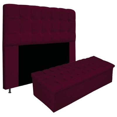 Cabeceira e Calçadeira Baú Mel 140 Cm Casal Bordô