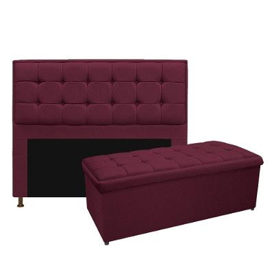 Cabeceira e Calçadeira Copenhague 140 Cm Casal Suede Bordô