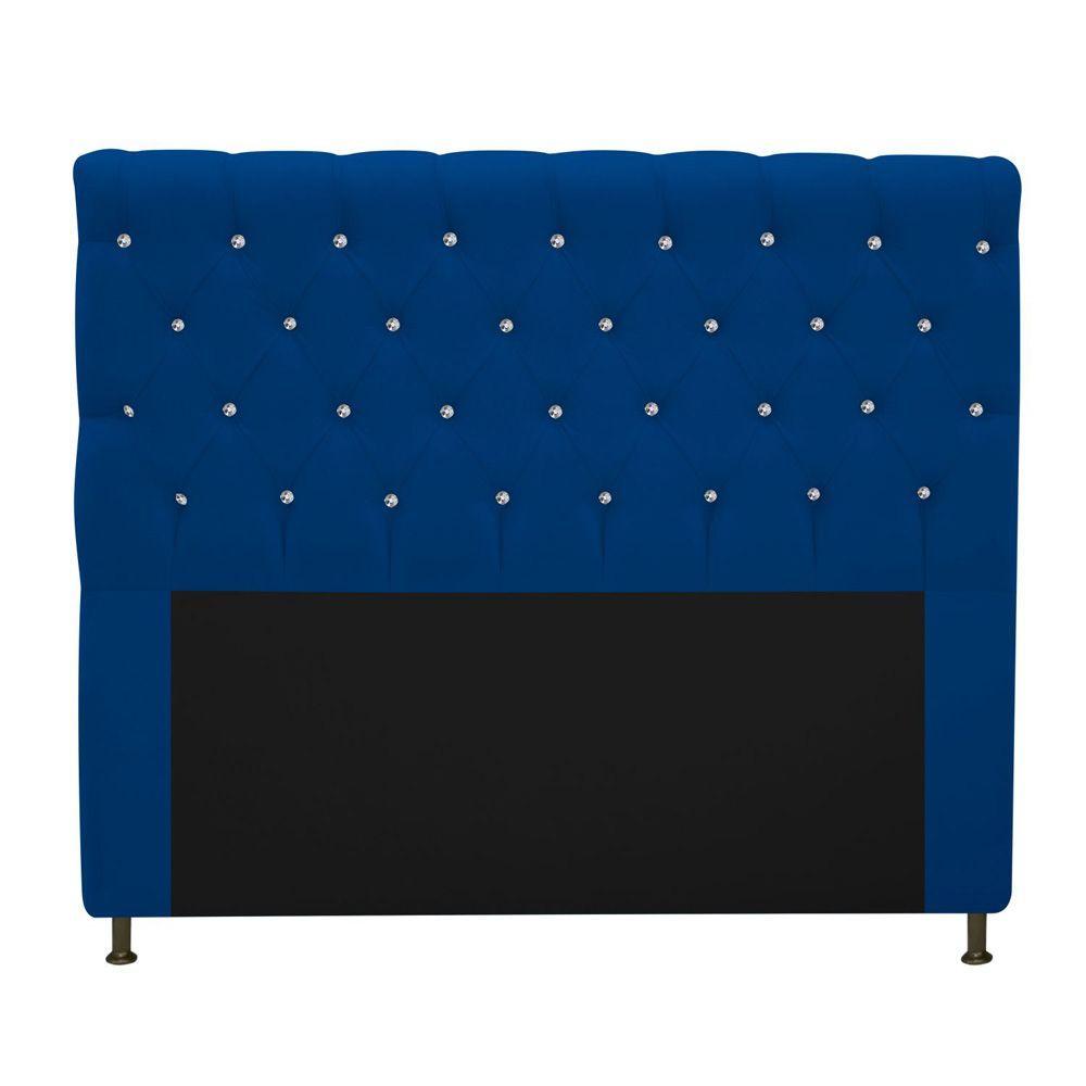Cabeceira 195cm King Size com Strass Suede Azul Marinho - 1