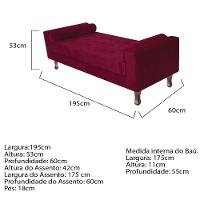 Cabeceira Lady e Recamier Félix 195 Cm King Size Suede Bordô