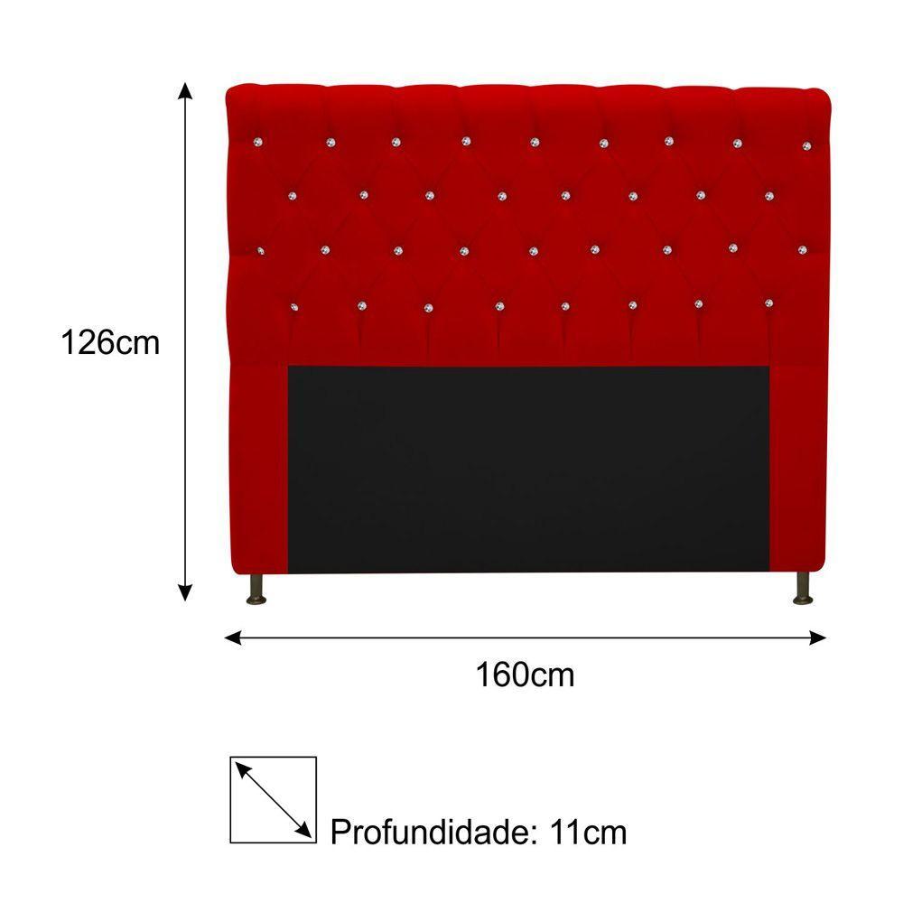 Cabeceira Cristal 160cm Queen Size com Strass Suede Vermelho - 2